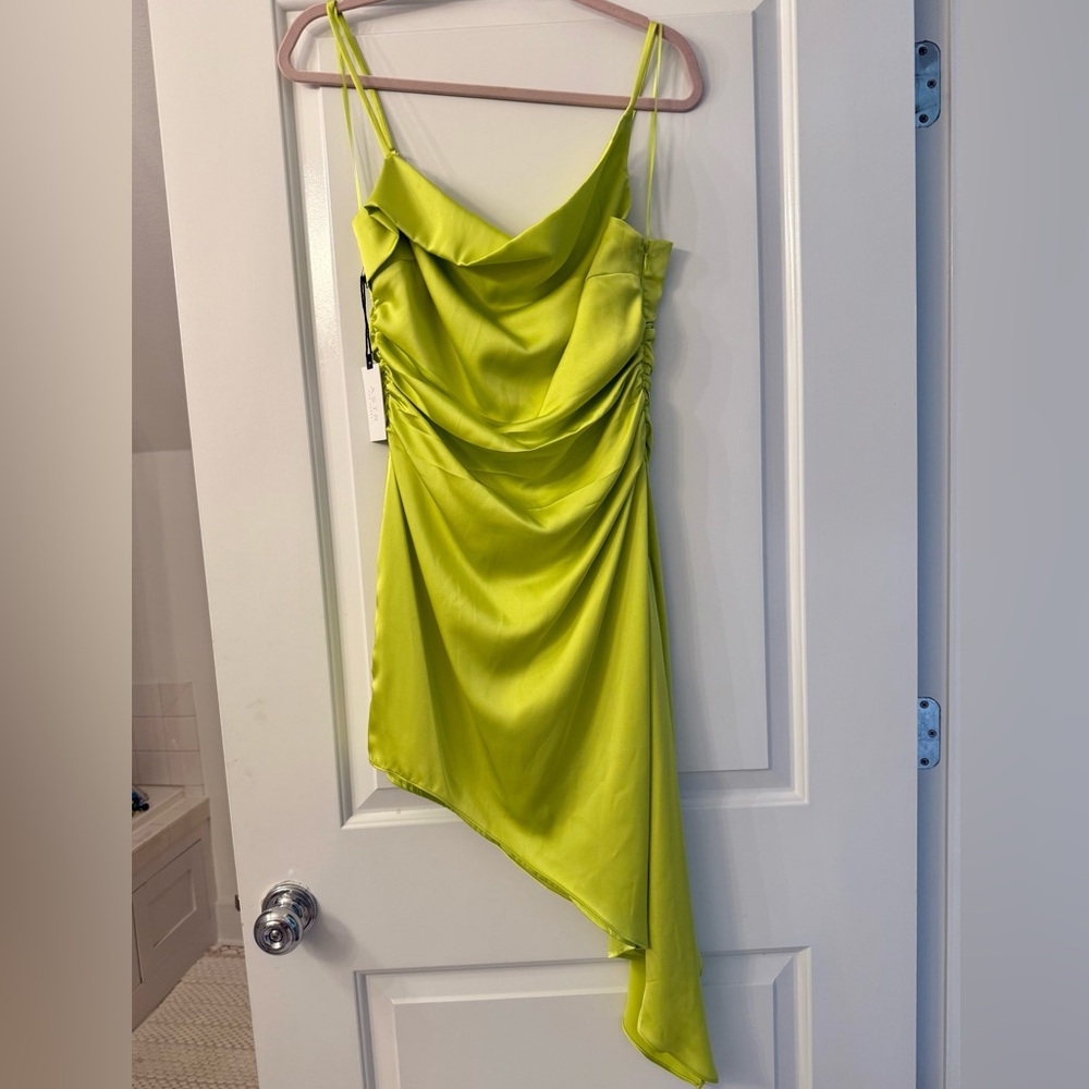 Green silk a symmetrical mini dress